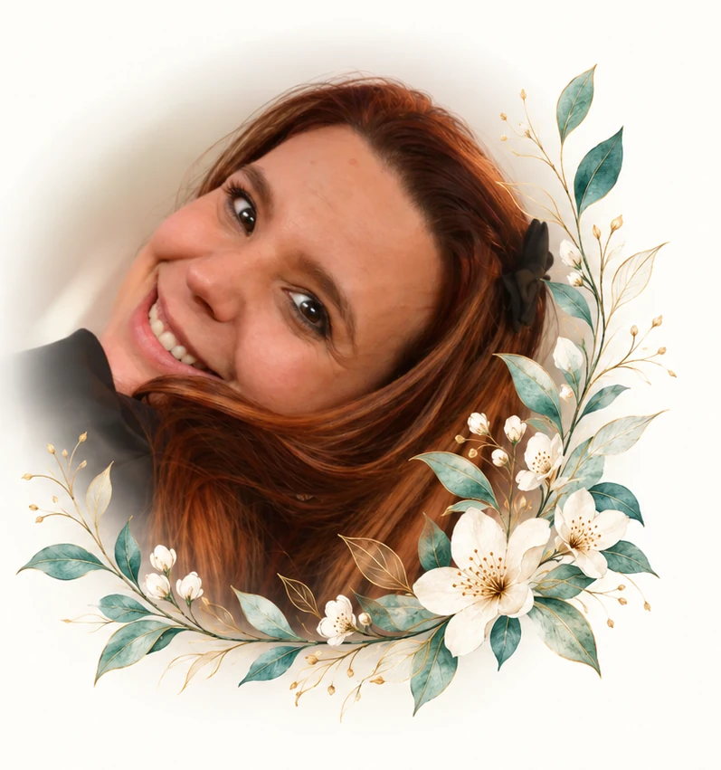 Elody Henry, biographe, dans une composition florale à l’aquarelle